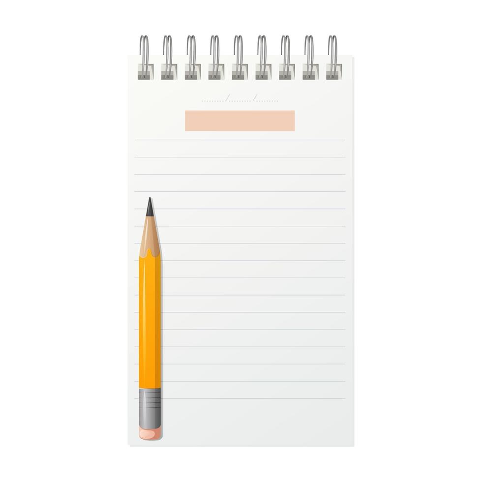 modelo de caderno em anéis com um lápis. folha em branco vertical com linhas, lugar para data. ilustração vetorial vetor