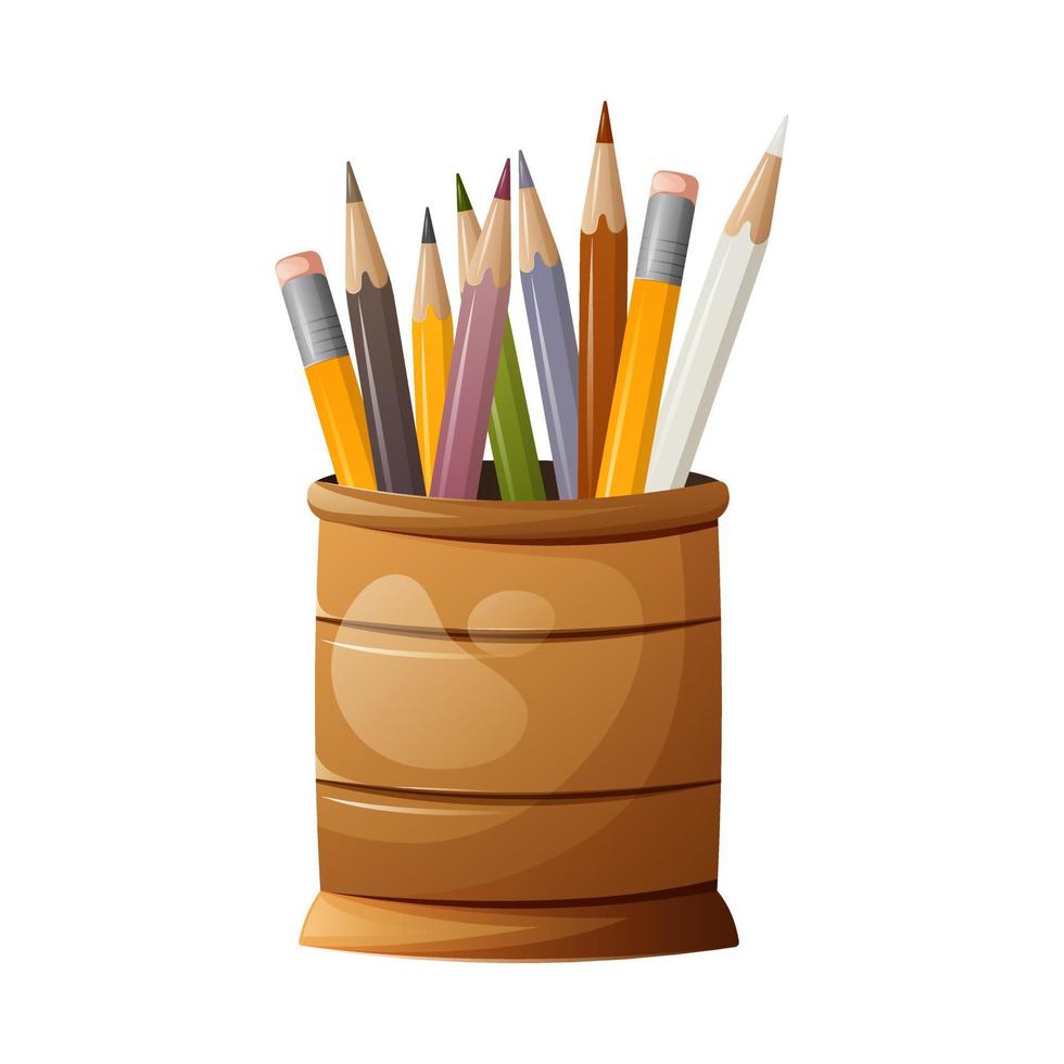 suporte de mesa com lápis de cor para desenhar, esboçar. ilustração vetorial, estilo cartoon. para a criatividade, escola. vetor