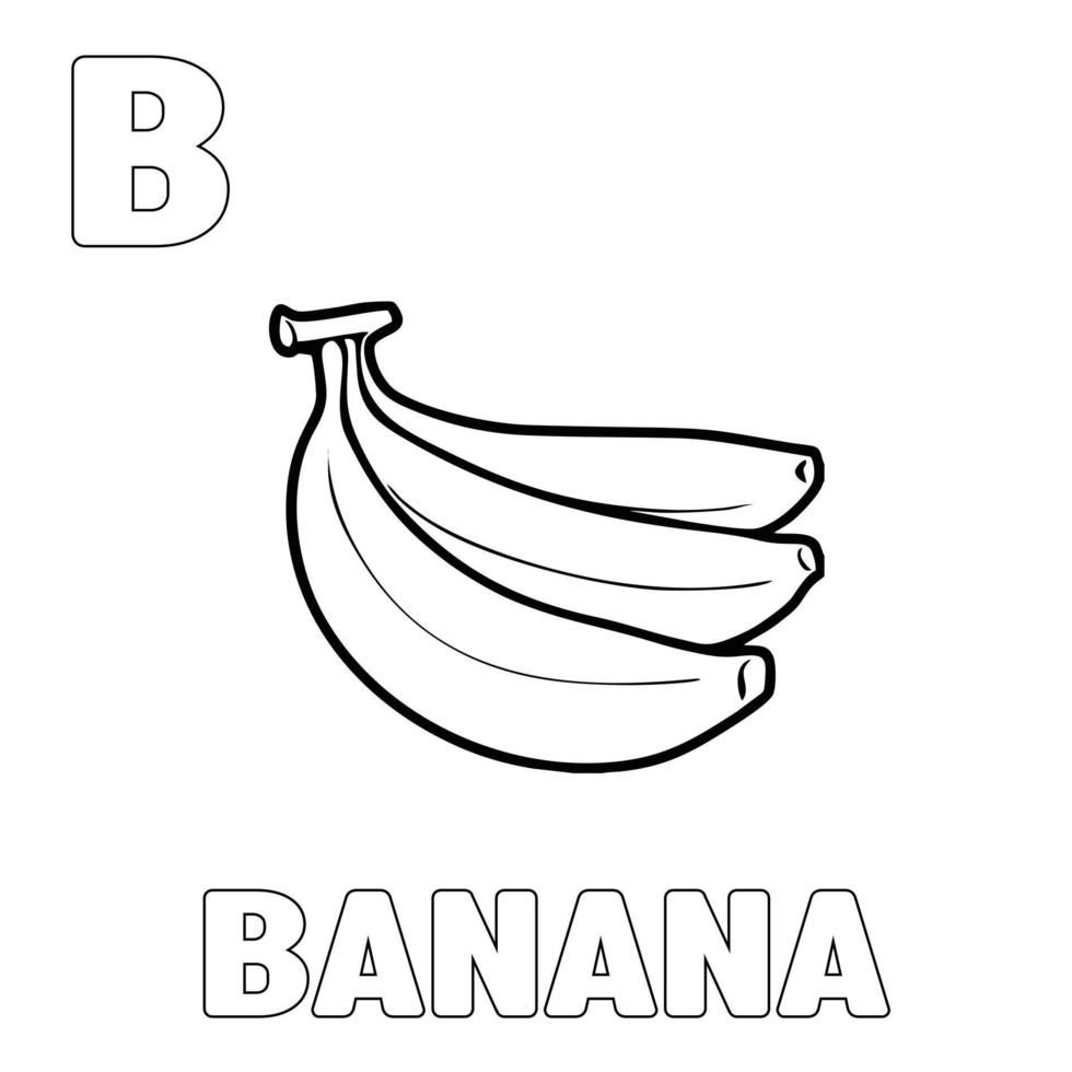 página para colorir fruta de banana. colorir e aprender a reconhecer a letra b no formato vetorial eps10. editável vetor