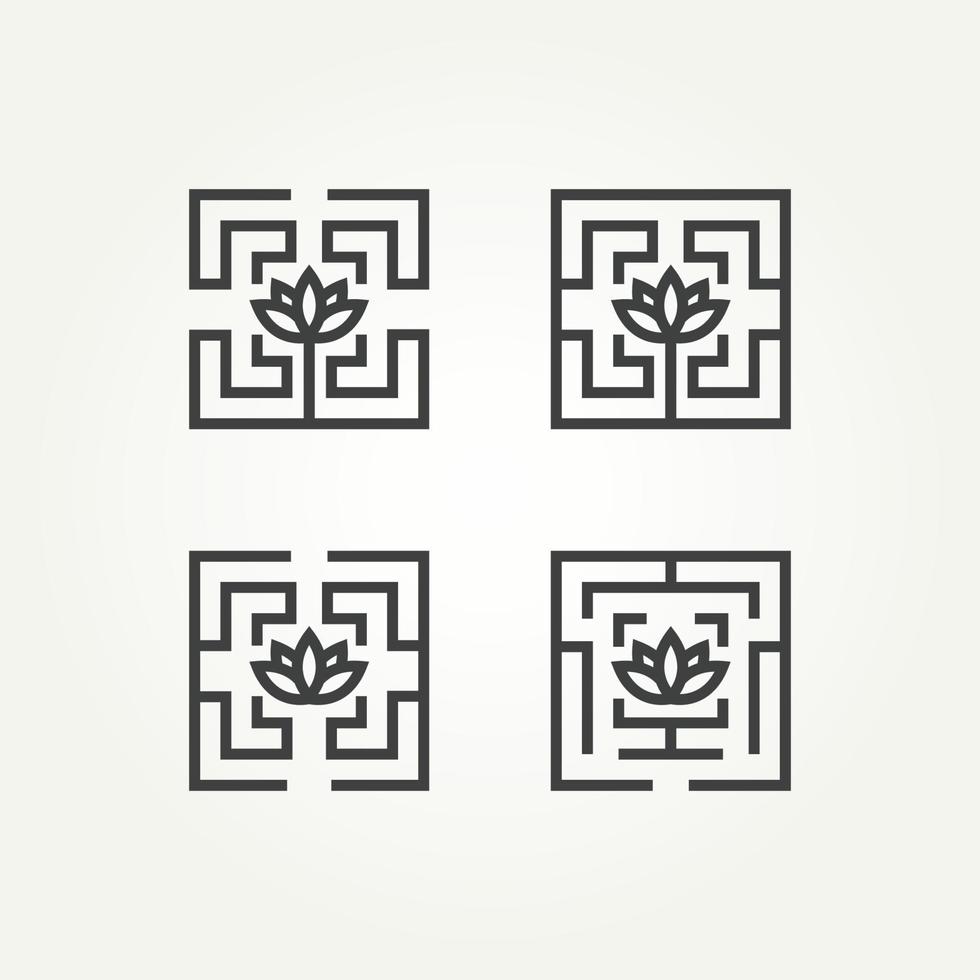 conjunto de geometria minimalista do labirinto flor de lótus linha arte ícone logotipo modelo ilustração vetorial design. eco simples, beleza, spa, conceito de coleção de logotipo de ioga vetor