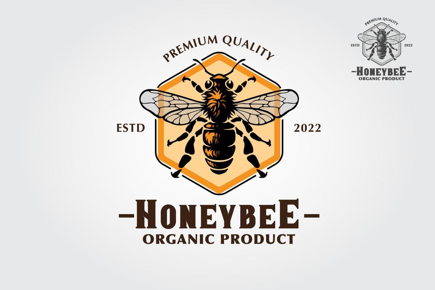 ilustração de logotipo de abelha de mel. design de ilustração para inseto de mel, logotipo para produto orgânico. elemento de apiário, insígnia de pragas ou tatuagem. tema biologia e entomologia. vetor