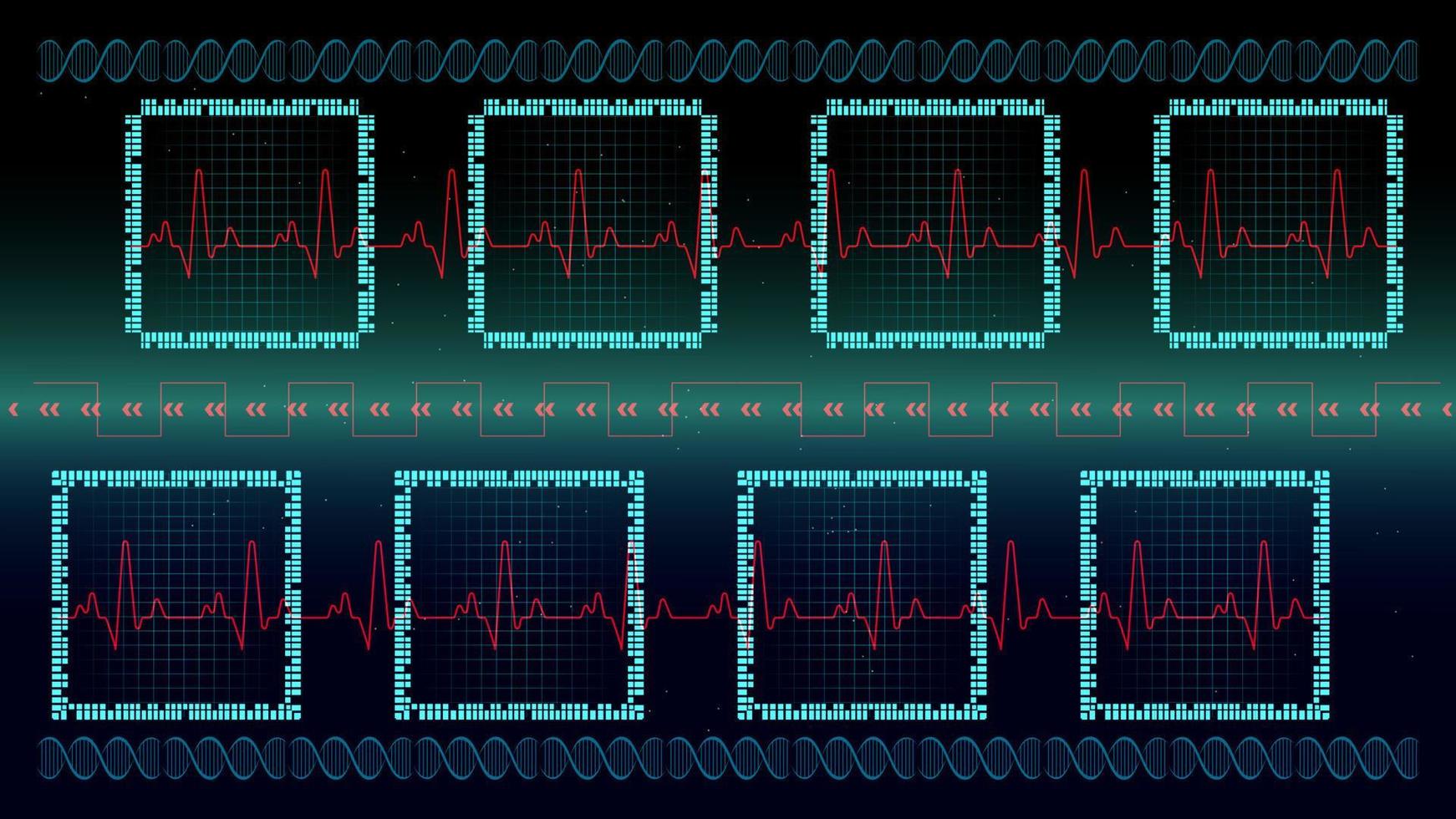 pulso cardíaco ou ekg no monitor para tecnologia digital azul interface hi-tec ui com partículas brilhantes, ilustração vetorial. vetor