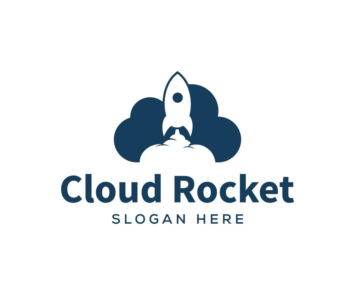 modelo de design de logotipo de foguete em nuvem vetor