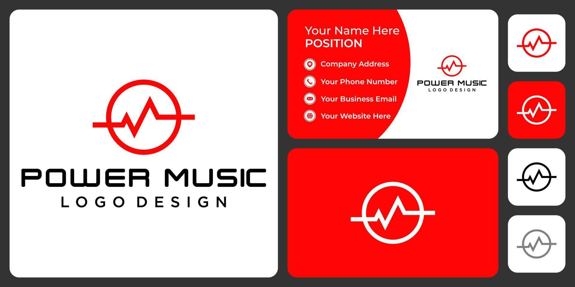 design de logotipo de música de áudio com modelo de cartão de visita. vetor