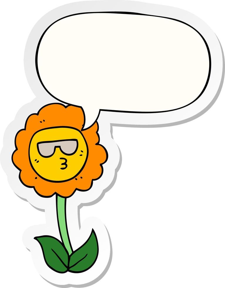 flor de desenho animado e adesivo de bolha de fala vetor