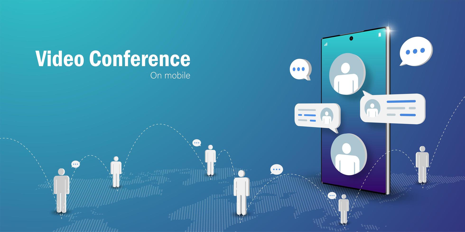 reunião de negócios de videoconferência on-line no celular smartphone vetor