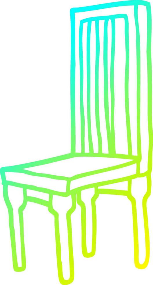 cadeira de madeira dos desenhos animados de desenho de linha de gradiente frio vetor