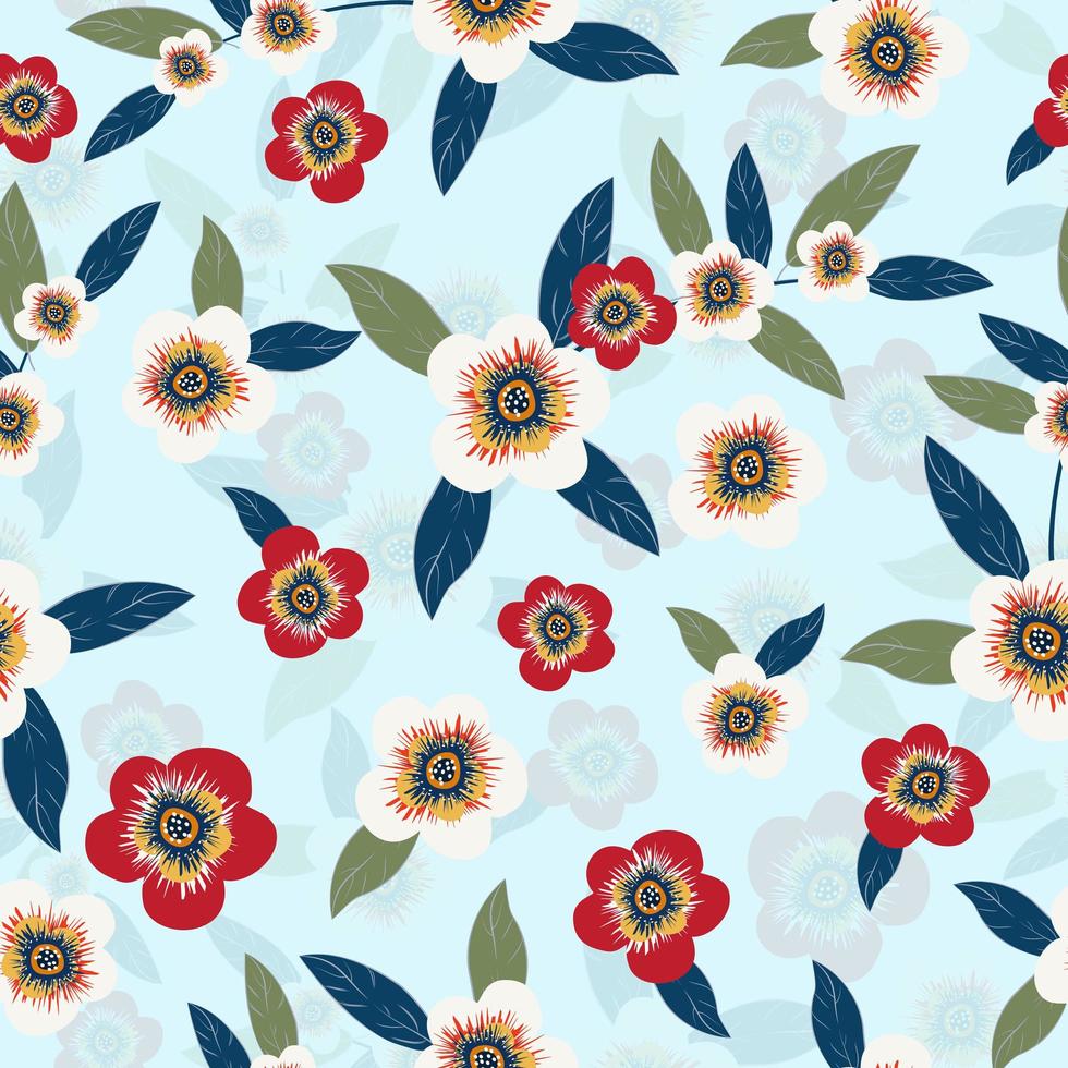 vintage floral sobre fundo azul vetor