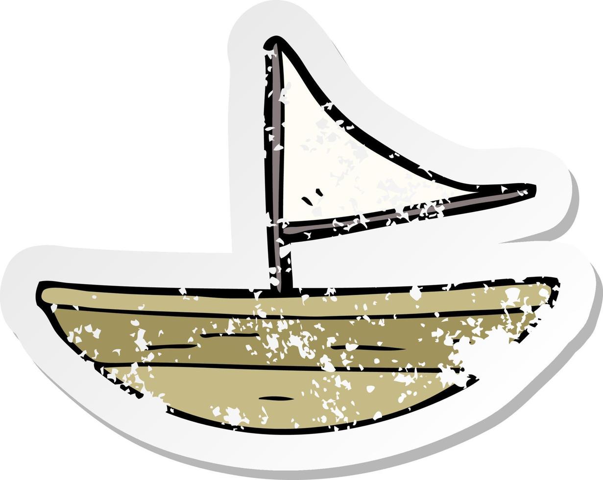 adesivo retrô angustiado de um barco de desenho animado vetor