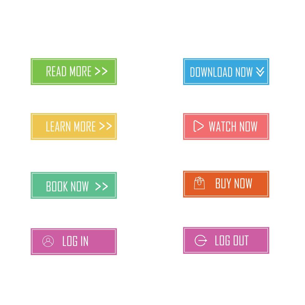 conjunto de botão colorido na moda para web, aplicativo móvel. menu do botão de navegação do modelo. vetor