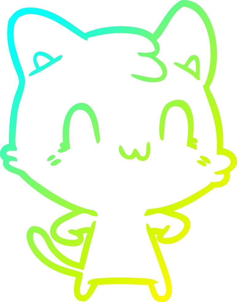 desenho de linha de gradiente frio desenho animado gato feliz vetor