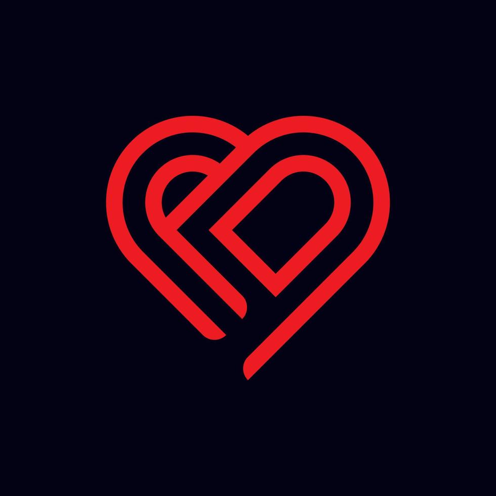 letra d logotipo simples da linha de amor vetor