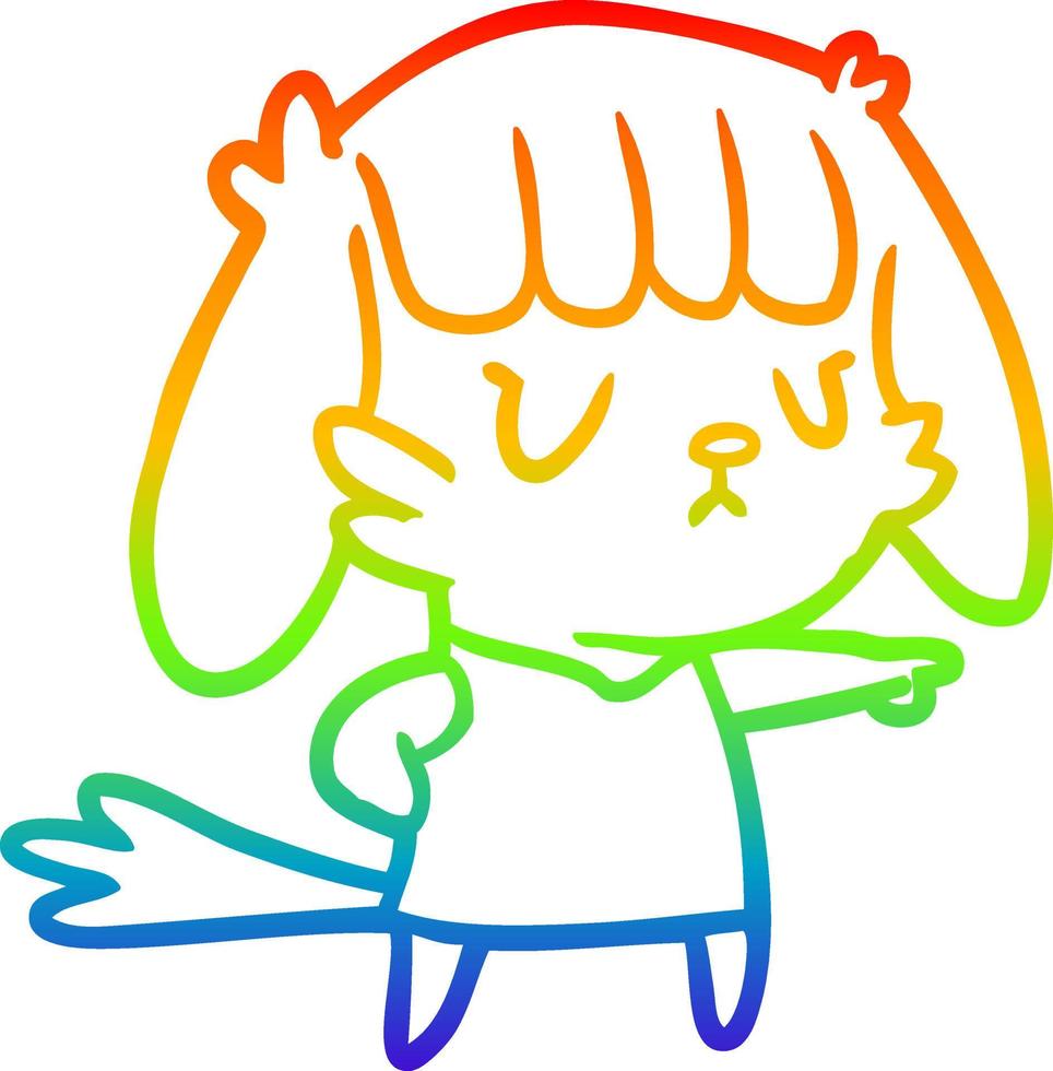 garota de cachorro de desenho de linha de gradiente de arco-íris apontando vetor