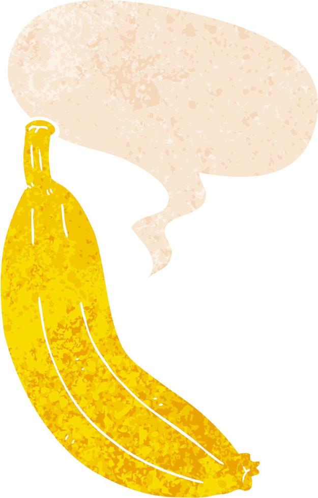 banana de desenho animado e bolha de fala em estilo retrô texturizado vetor