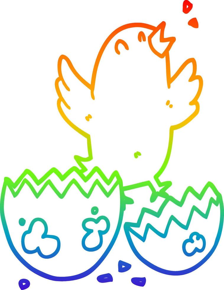 desenho de linha de gradiente de arco-íris desenho de pássaro eclodindo de ovo vetor