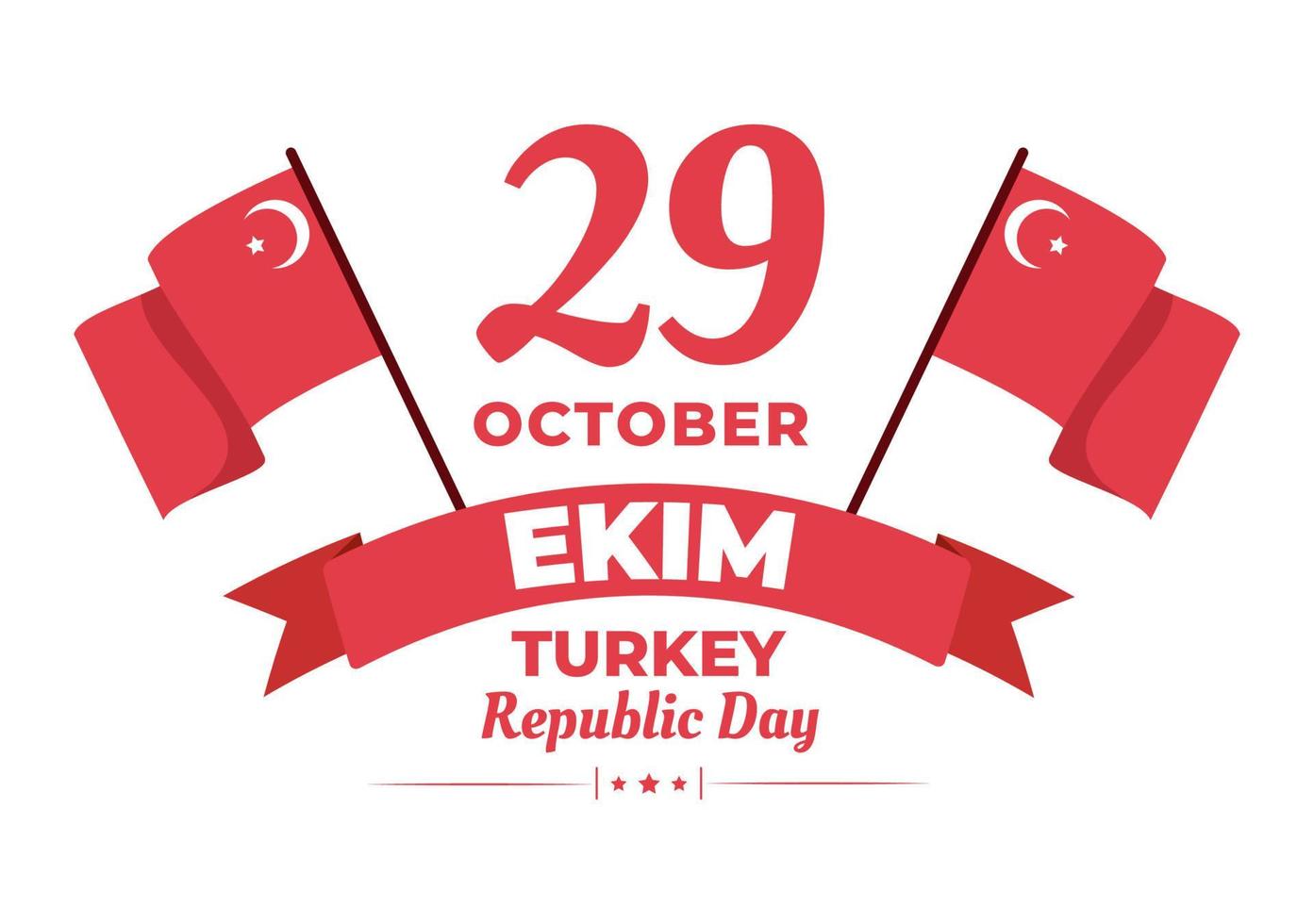 dia da república turquia ou 29 ekim cumhuriyet bayrami kutlu olsun ilustração plana de desenhos animados desenhados à mão com bandeira do design turco e feliz feriado vetor