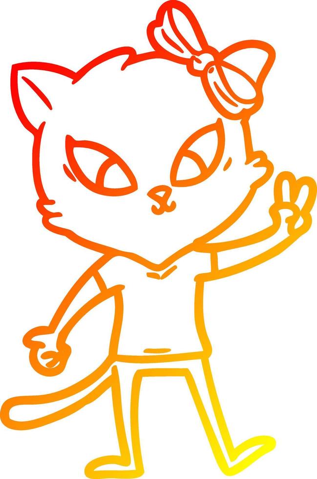 gato de desenho animado de desenho de linha de gradiente quente vetor