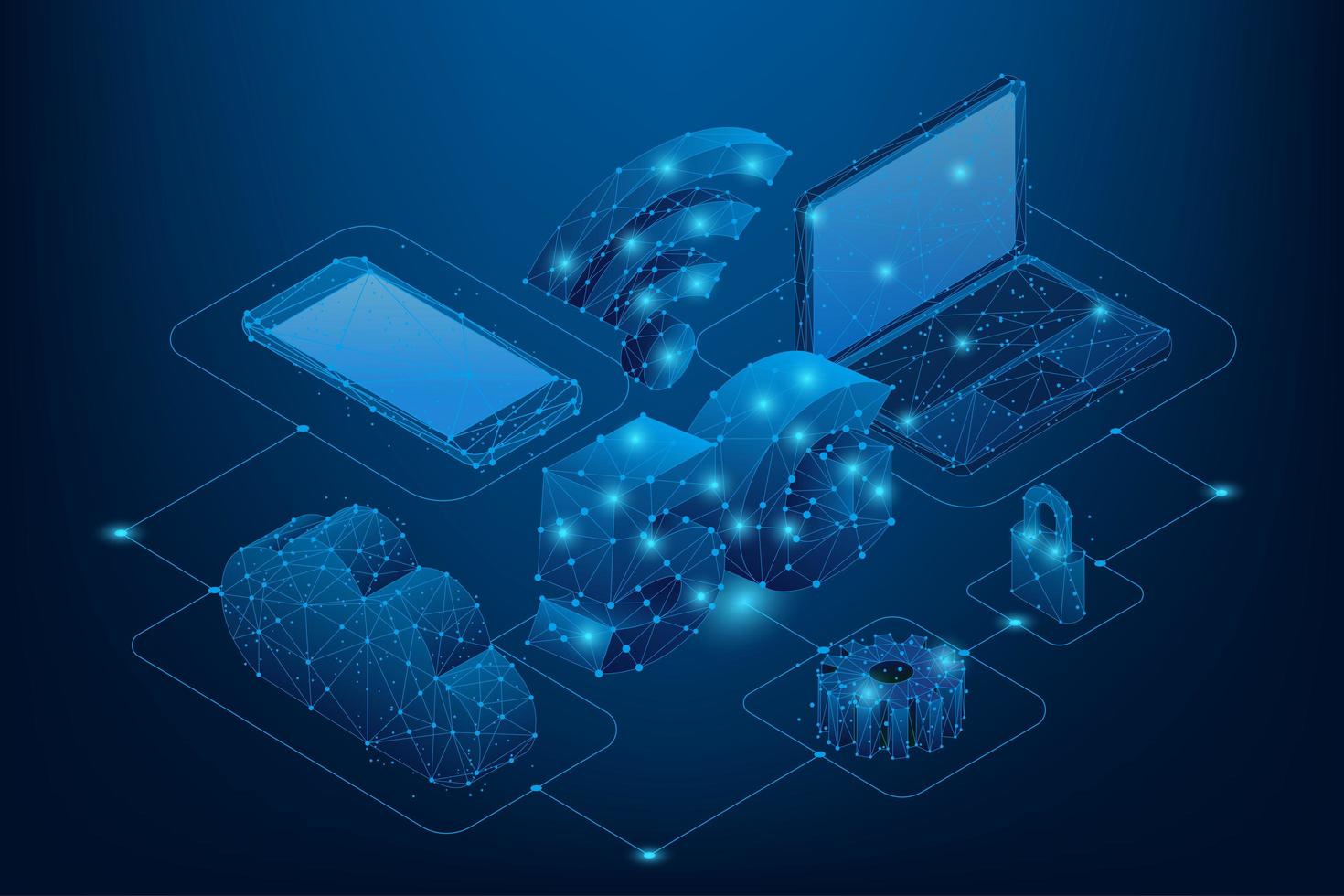 sinal poligonal de 5g wifi com dispositivos vetor