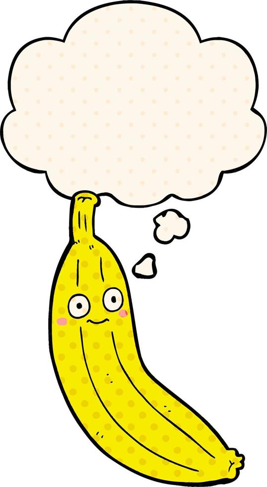 banana de desenho animado e balão de pensamento no estilo de quadrinhos vetor