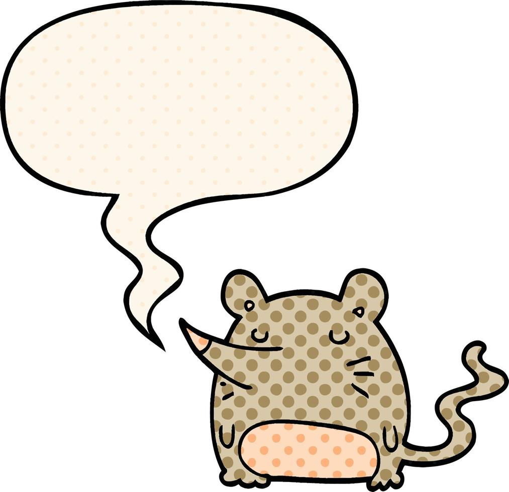 mouse de desenho animado e bolha de fala no estilo de quadrinhos vetor