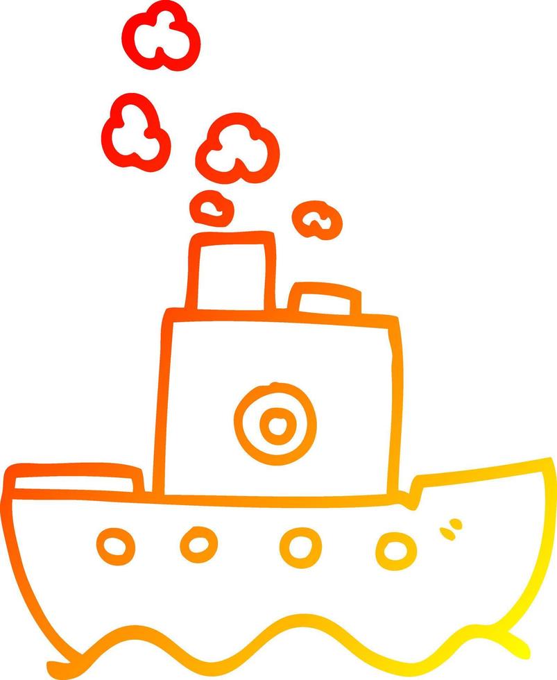 navio de desenho animado de desenho de linha de gradiente quente vetor