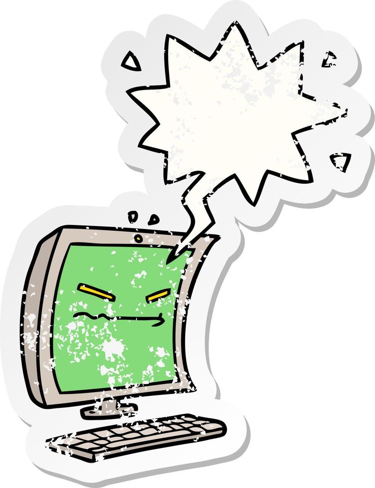 desenho animado de cyberbullying e adesivo angustiado de bolha de fala vetor