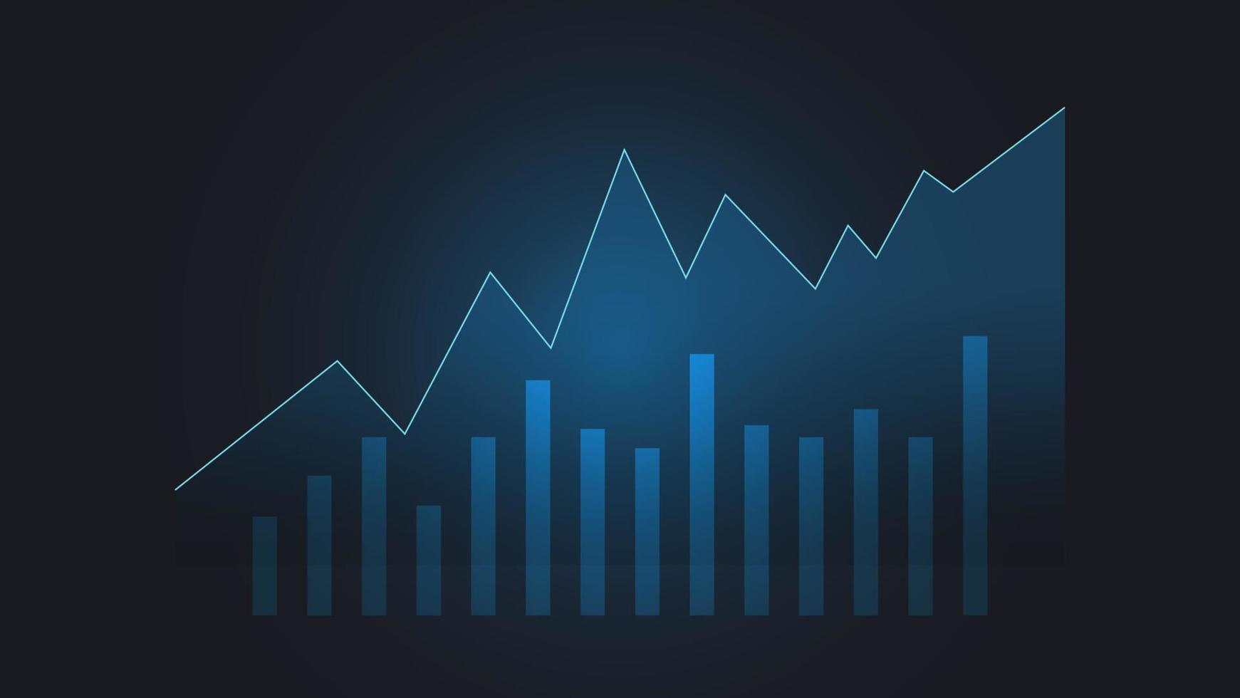gráfico de barras mostra o desempenho dos negócios e a eficácia das finanças em fundo azul escuro vetor