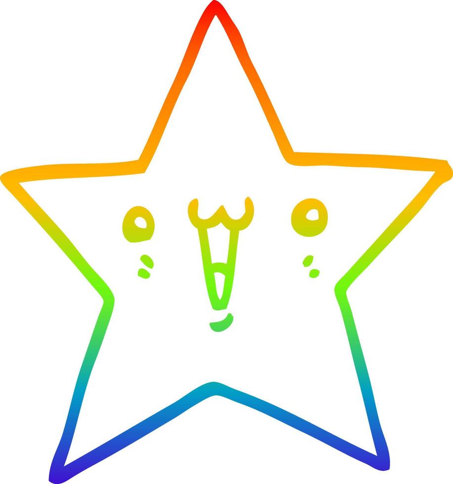 linha de gradiente de arco-íris desenhando estrela de desenho animado feliz vetor