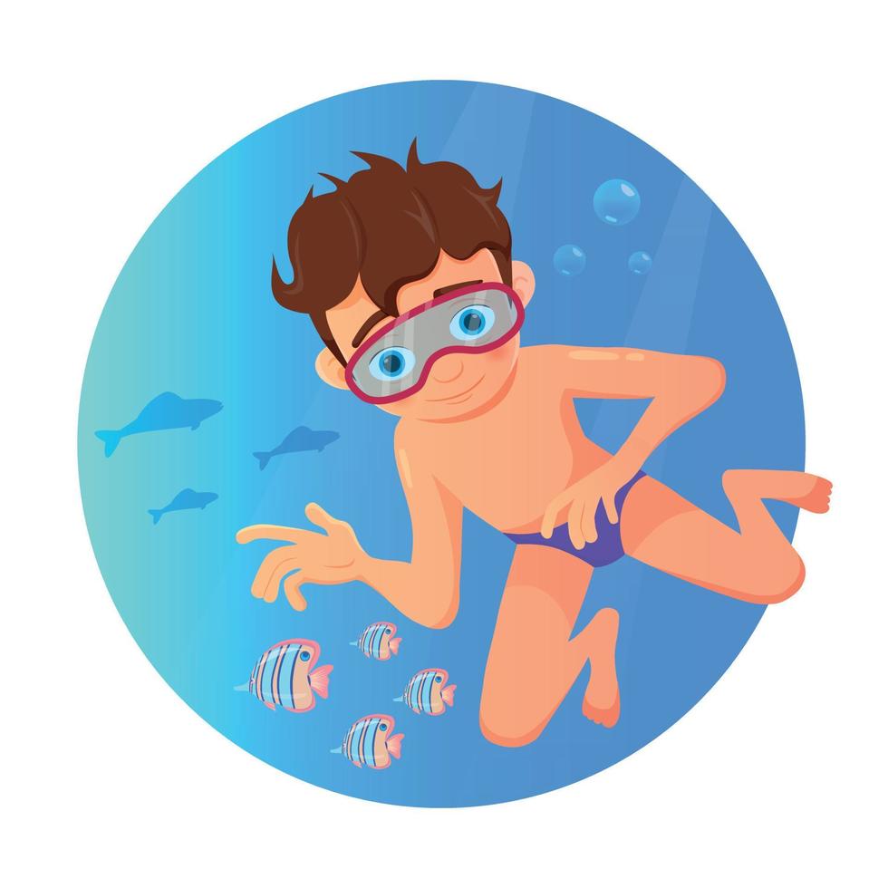 ilustração vetorial de menino mergulhando no oceano vetor