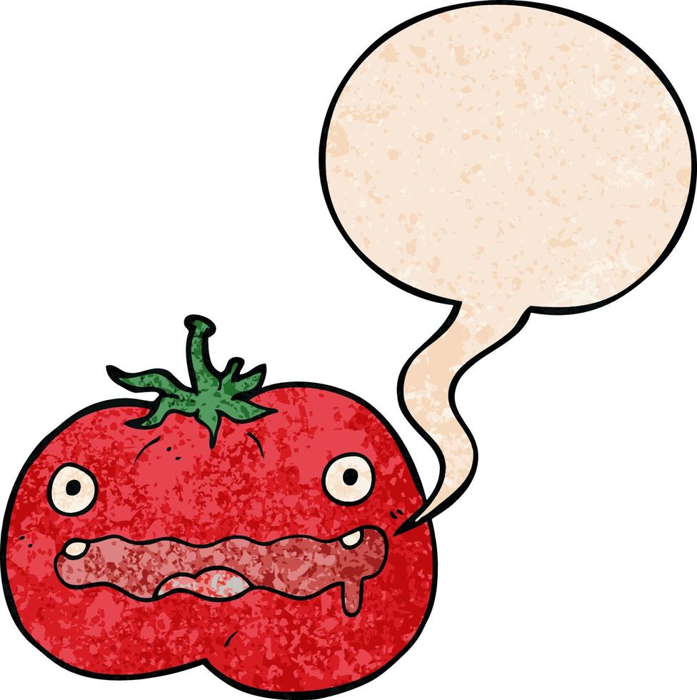 desenho de tomate e bolha de fala no estilo de textura retrô vetor