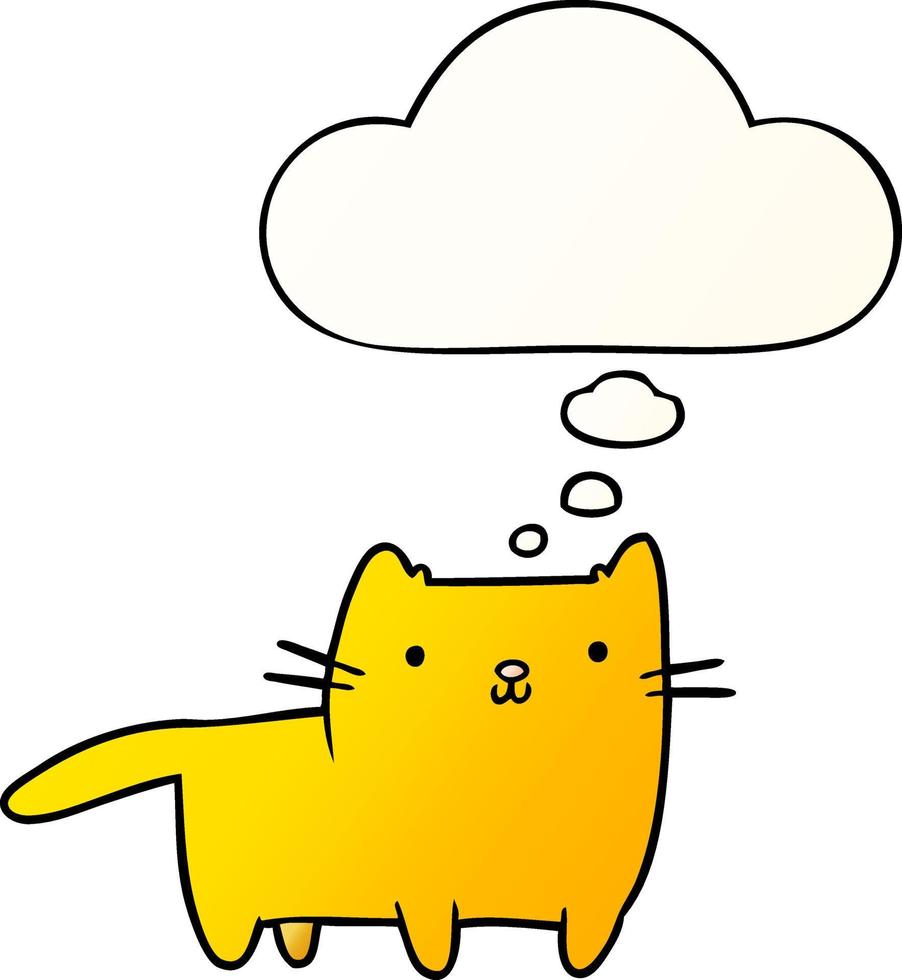 gato de desenho animado e balão de pensamento em estilo gradiente suave vetor