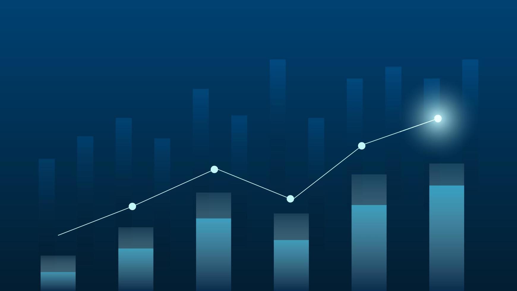 gráfico de barras mostra o desempenho dos negócios e a eficácia das finanças em fundo azul escuro vetor