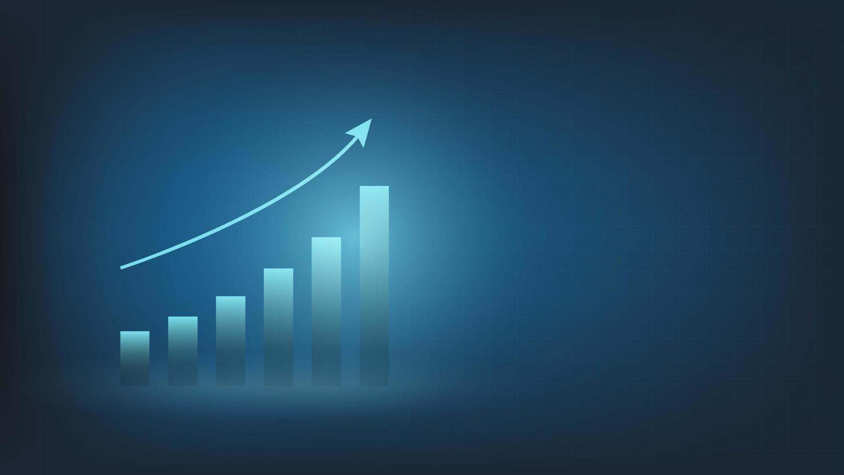 gráfico de barras mostra o desempenho dos negócios e a eficácia das finanças em fundo azul escuro vetor