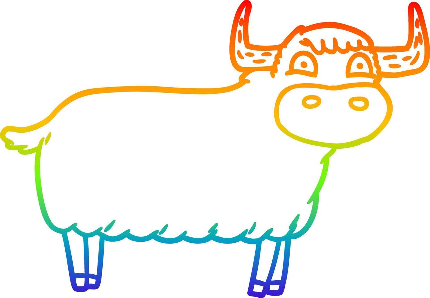 desenho de linha de gradiente de arco-íris desenho animado vaca das terras altas vetor