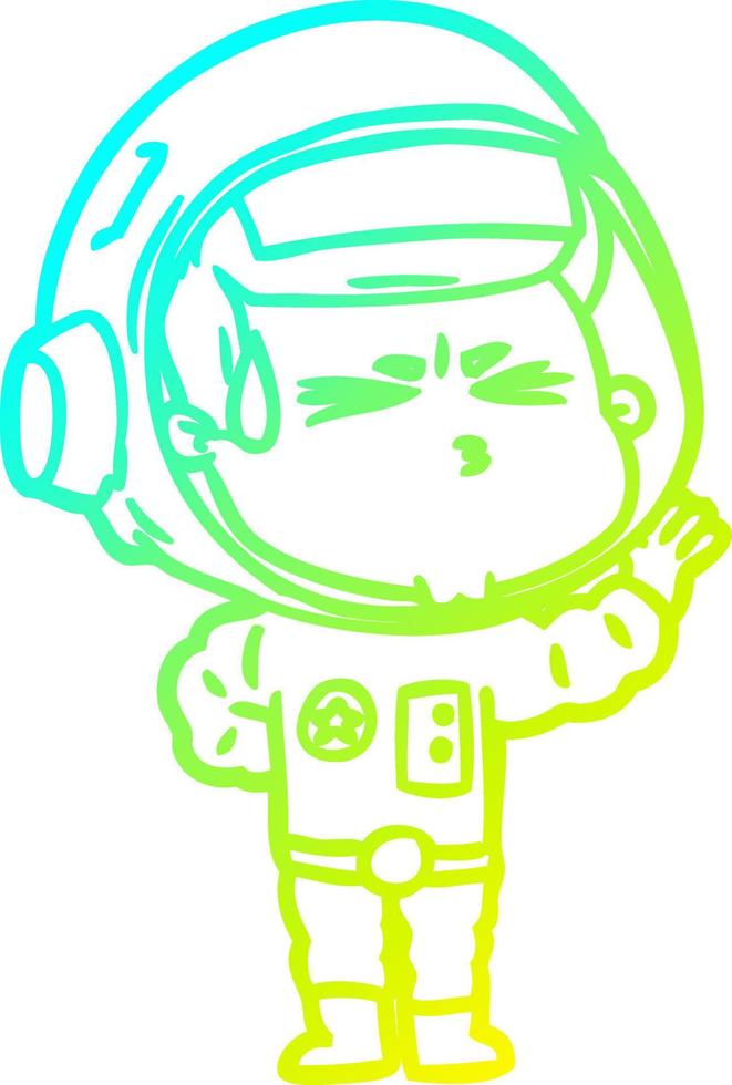 desenho de linha de gradiente frio desenho animado astronauta estressado vetor