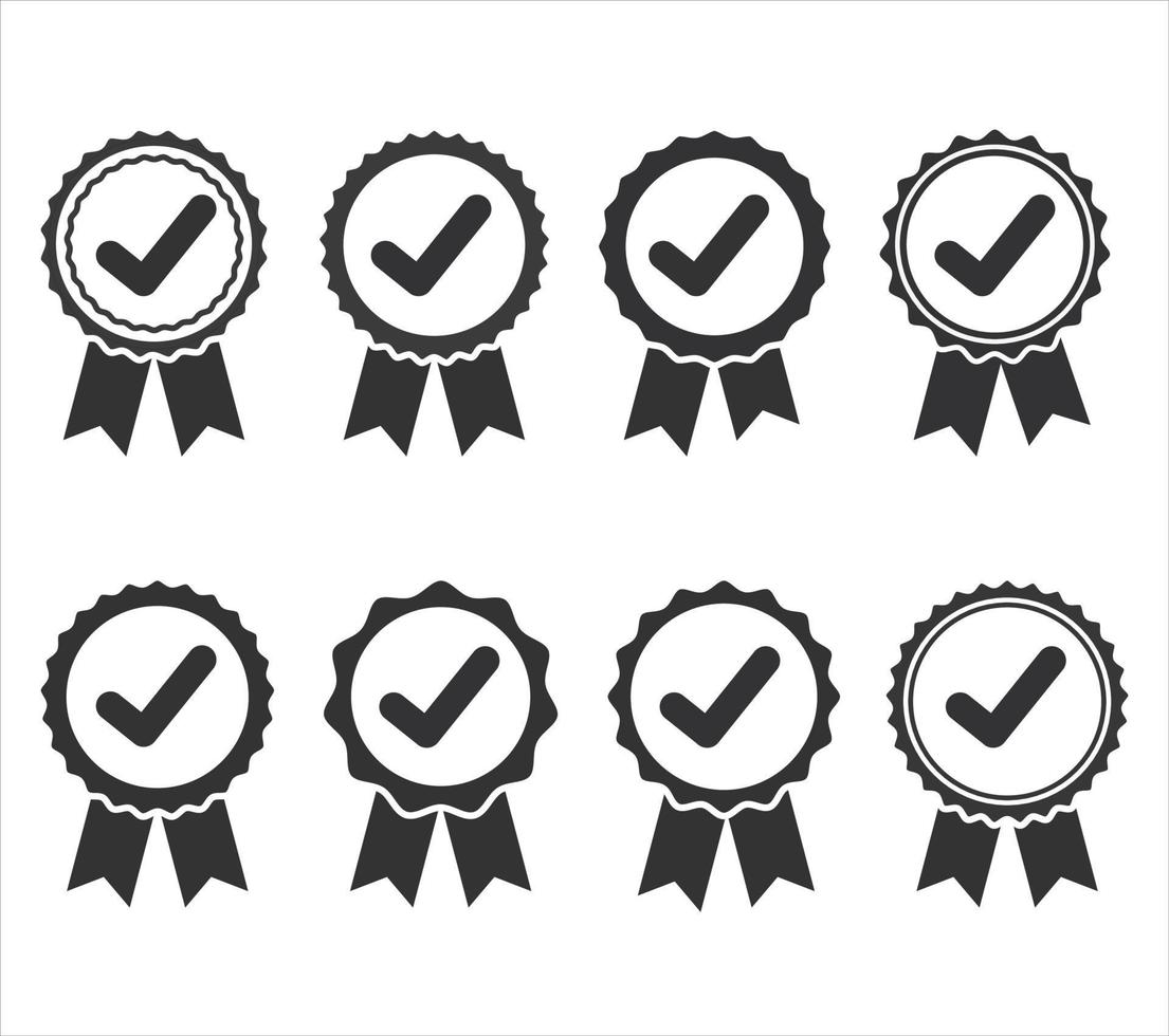 coleção de distintivo de ícone de medalha aprovado ou certificado vetor