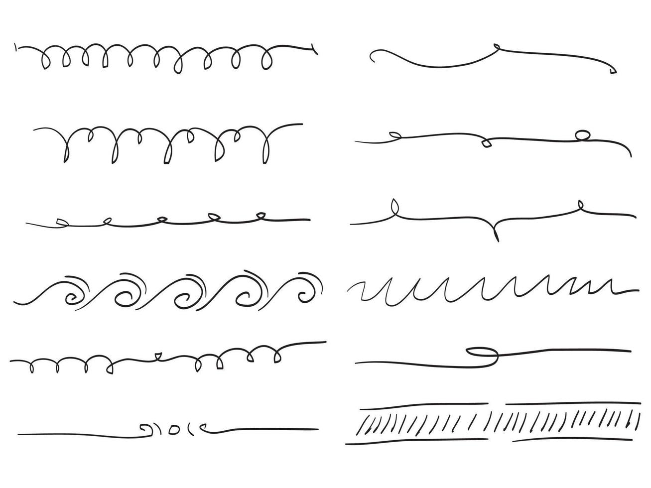 doodle divisores de texto desenhados à mão, ornamentos decorativos de página, bordas, linhas e louros cenografia elementos de design, isolados no fundo branco vetor