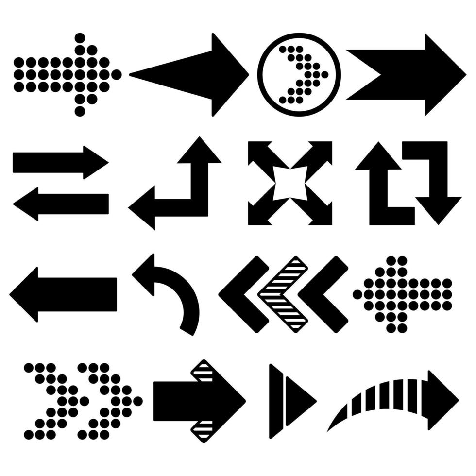 conjunto de ícone de seta preta sobre fundo branco. ícone do cursor. ilustração de ponteiros vetoriais vetor