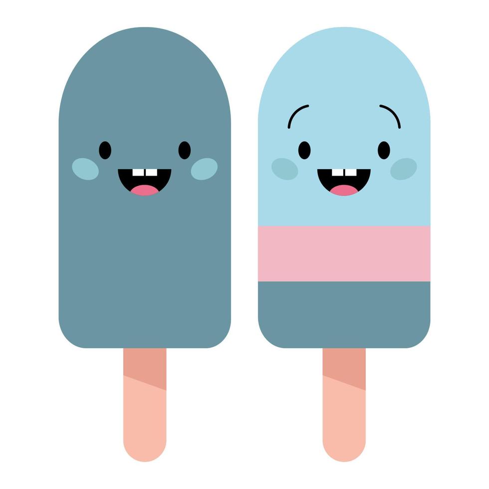 conjunto de dois sorvetes azuis com olhos e um sorriso vetor