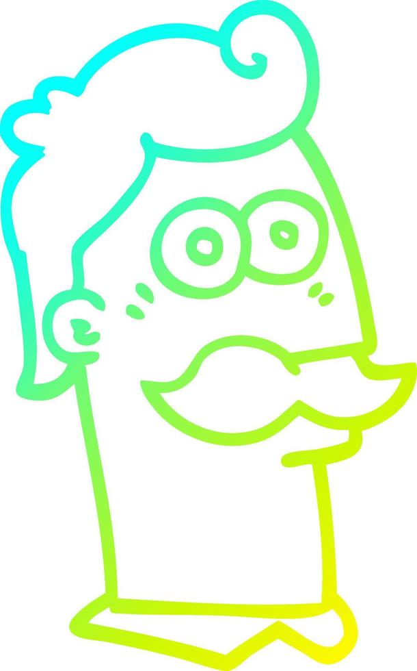 homem de desenho animado de desenho de linha de gradiente frio com bigode vetor