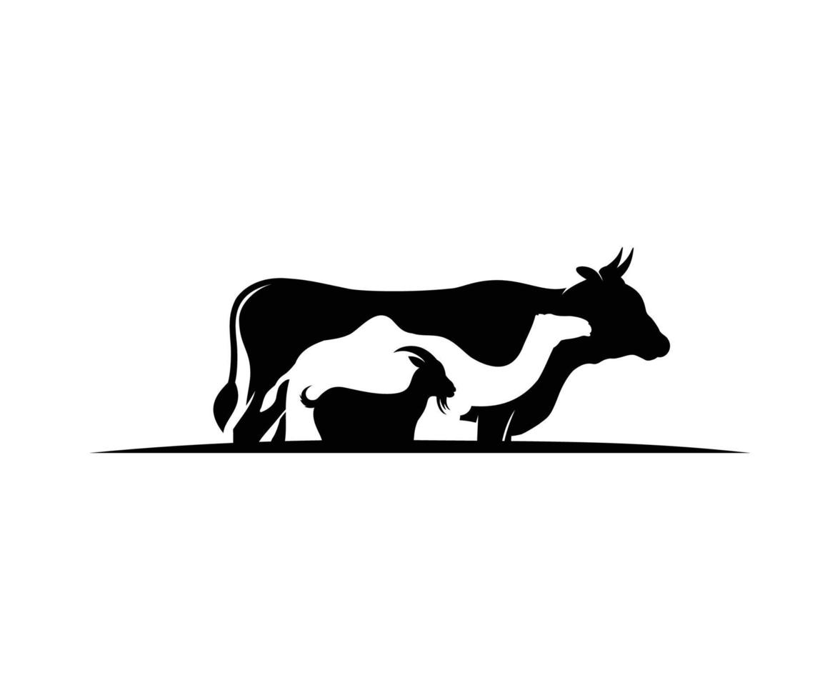 estêncil de cabra de camelo de vaca. estêncil de animais de fazenda. estêncil de cabra camelo de vaca empilhada. estêncil animal, animais de fazenda vetor