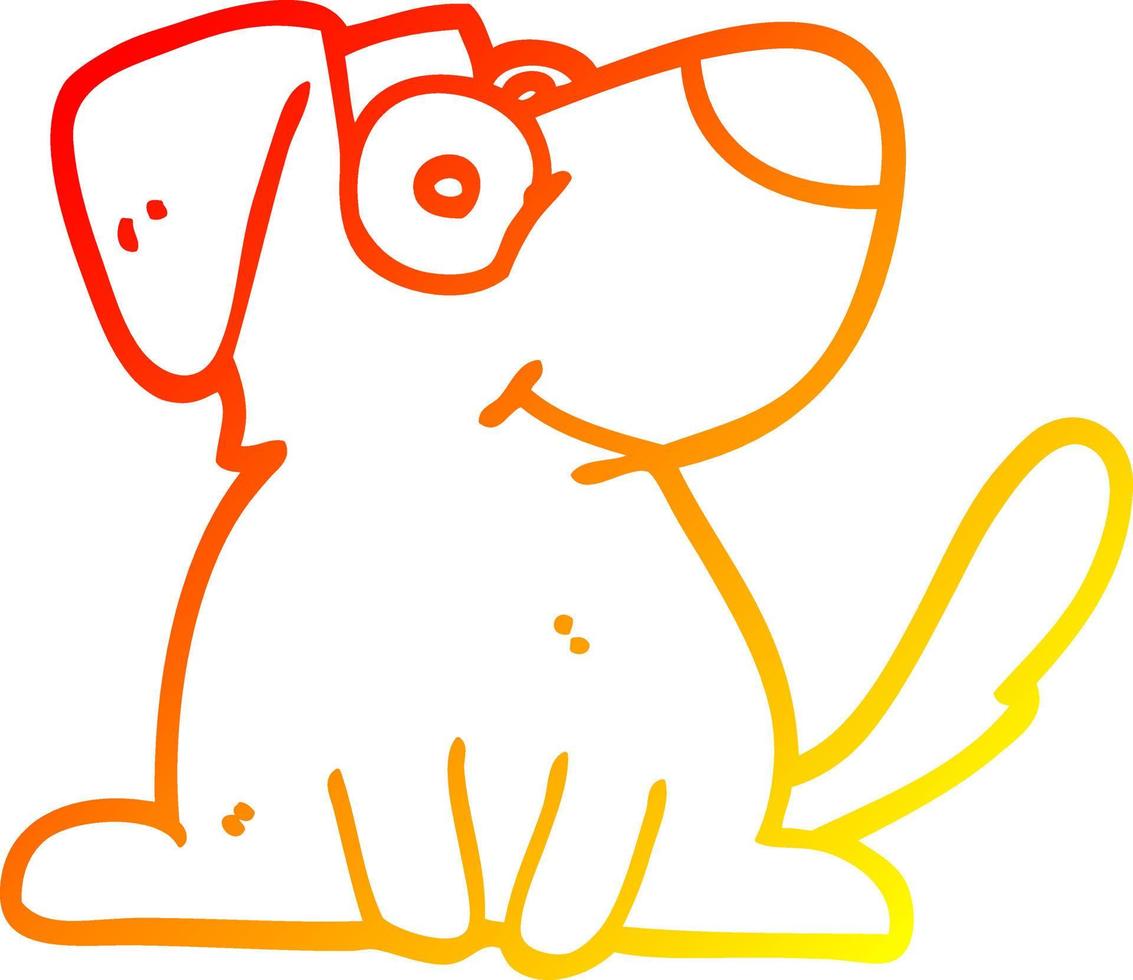 desenho de linha de gradiente quente cão feliz dos desenhos animados vetor
