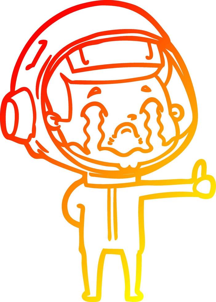 desenho de linha de gradiente quente desenho animado chorando astronauta vetor