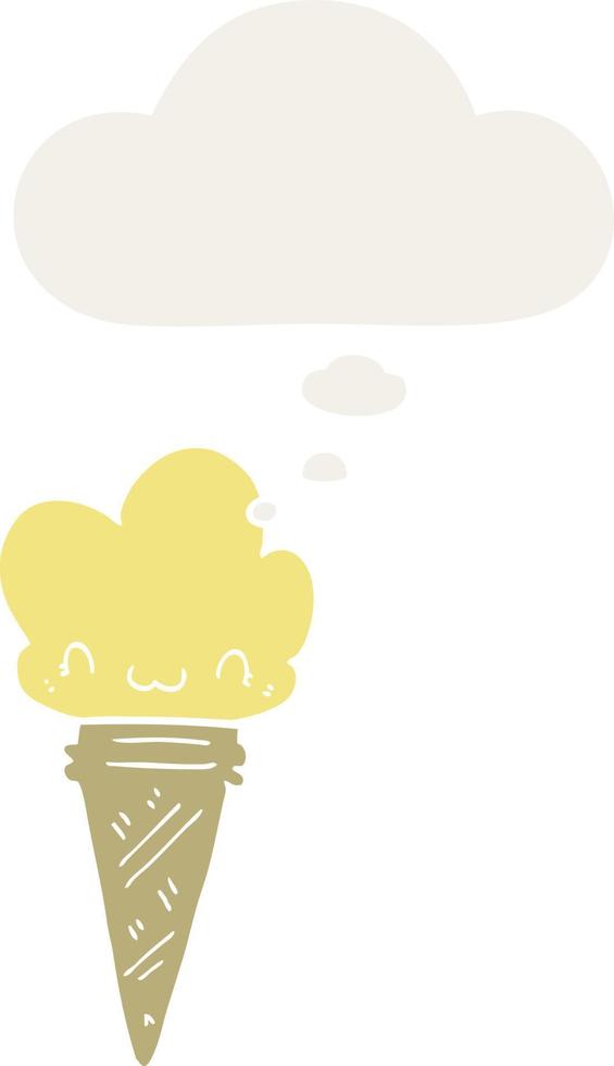 sorvete de desenho animado com rosto e balão de pensamento em estilo retrô vetor