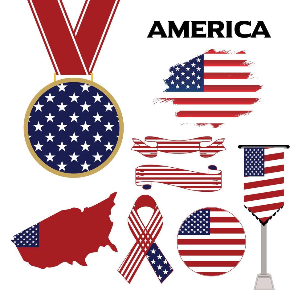 coleção de elementos com o modelo de design da bandeira da américa vetor