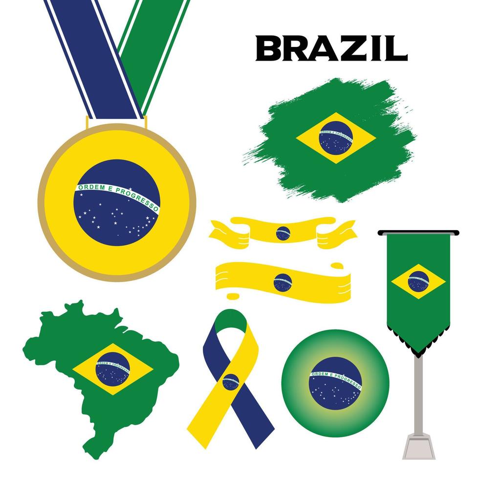 coleção de elementos com o modelo de design da bandeira do brasil vetor