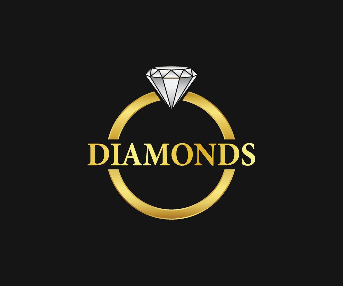 logotipo de anel de diamante real de luxo, design de logotipo de joias. vetor