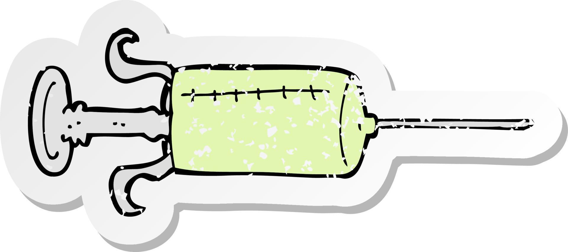 adesivo retrô angustiado de uma agulha velha de desenho animado vetor