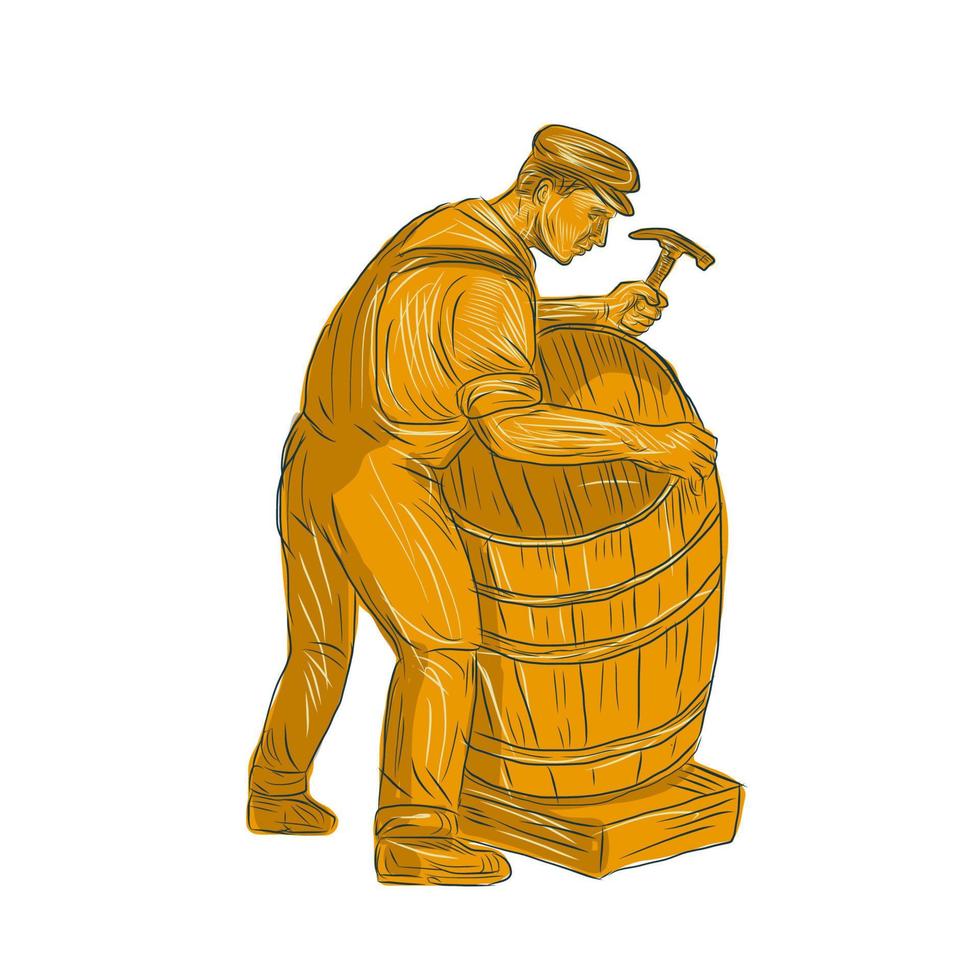 tanoeiro fazendo desenho de barril de madeira vetor