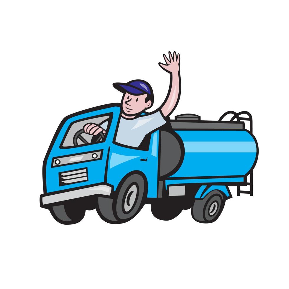 motorista de caminhão-tanque de bebê acenando desenhos animados vetor